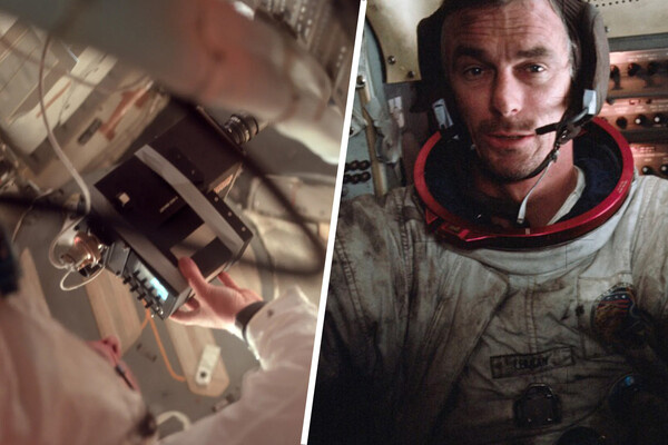    Селфи астронавта Харрисона Шмитта в лунном модуле «Аполлон-17» (справа) и фотография внутри корабля «Апполон» с необычного ракурса (слева) / NASA (Public Domain)