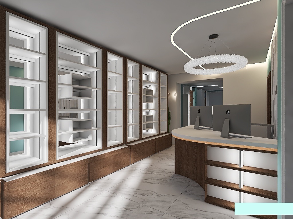 Вид на стод менеджеров и витрину 