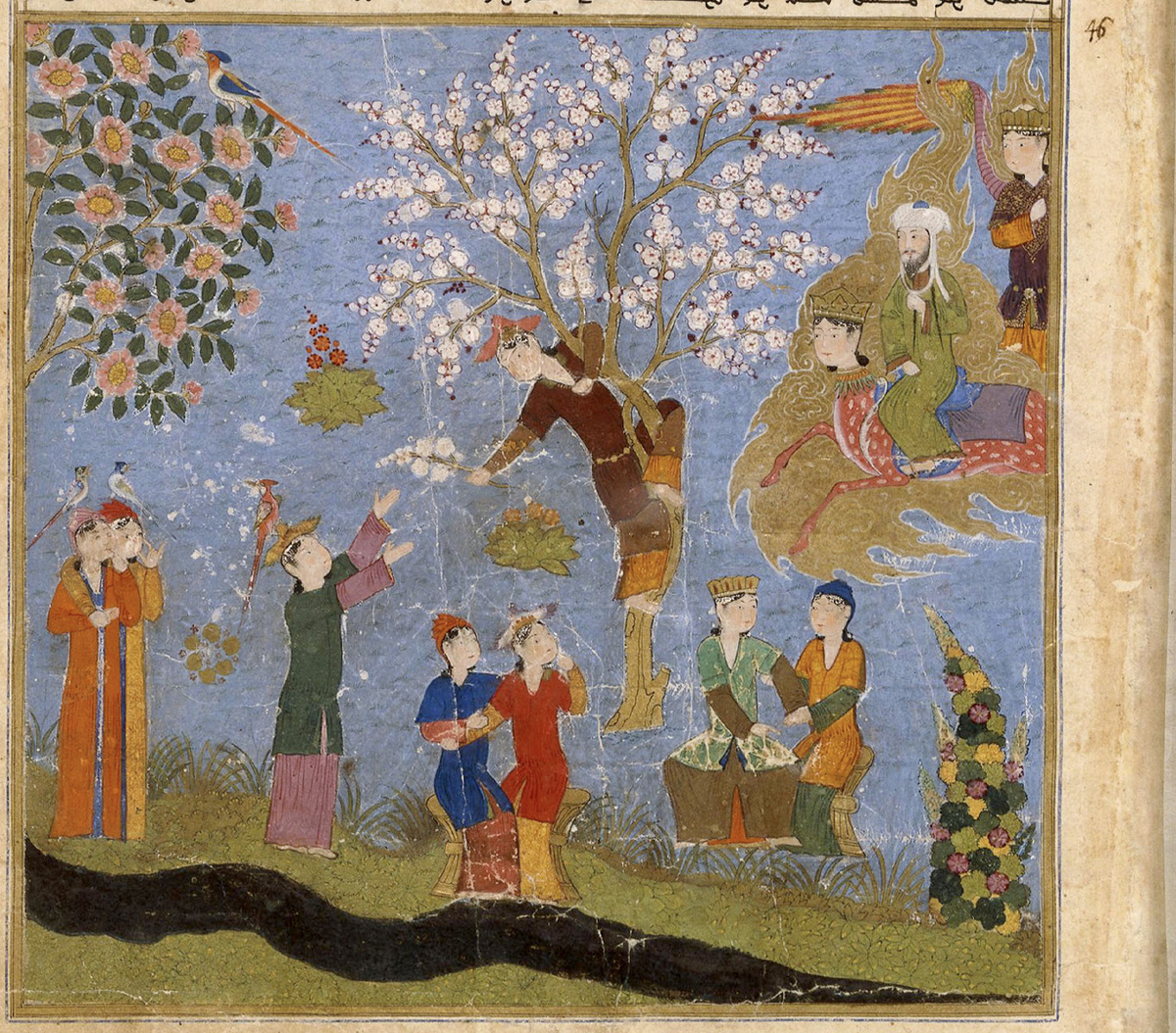 Пророк Мухаммед верхом на бураке смотрит на гурий в раю. "Книга восхождения", 1436 г.