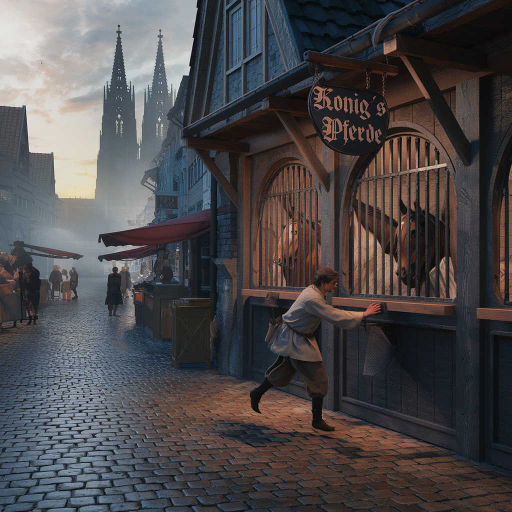 Купец подбирает коня в средневековом хорсешринге