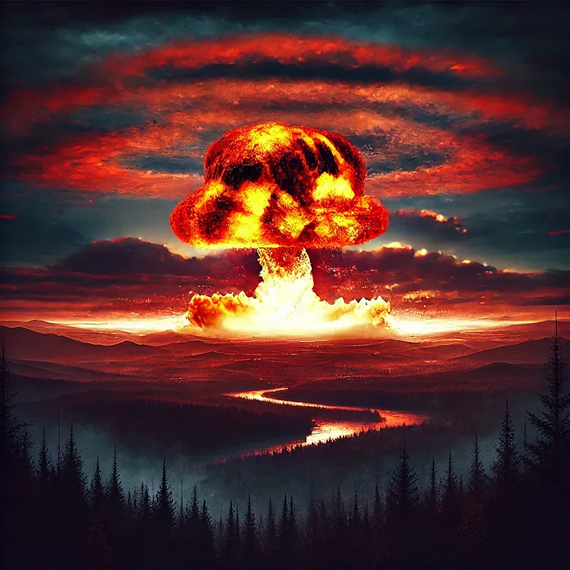 Огненное небо над Сибирью, где Тунгусское событие осветило ландшафт внизу мощным и таинственным взрывом с неба