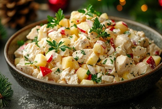    Салат оливье с курицей и яблоками