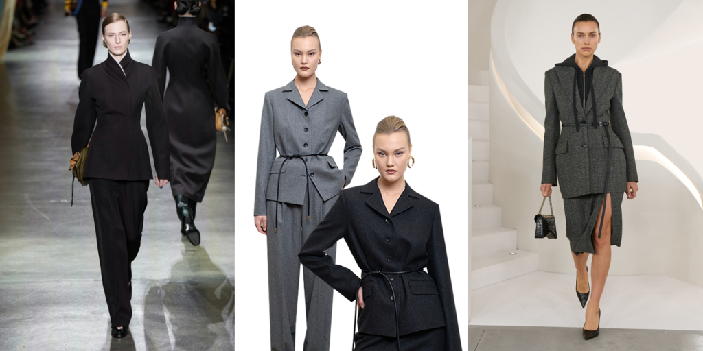 В комплект к серому и черному жакету VIRELE идет трендовый пояс-шнурок