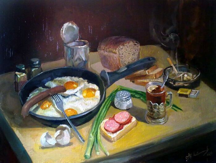 Холостяцкий завтрак. А.Корабельников. htths://ru.рinterest.сom/pin/318629742365700378/