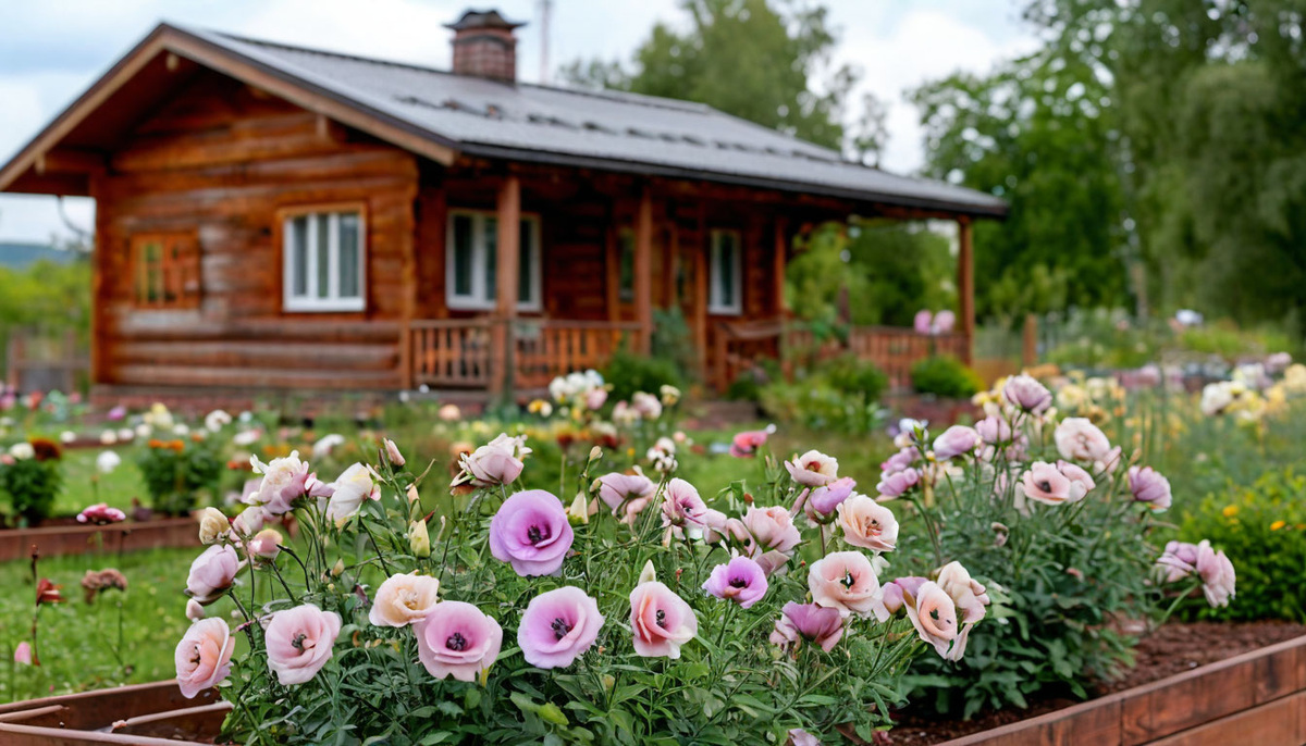 Эустома на клумбе. Сгенерировано Шедеврум