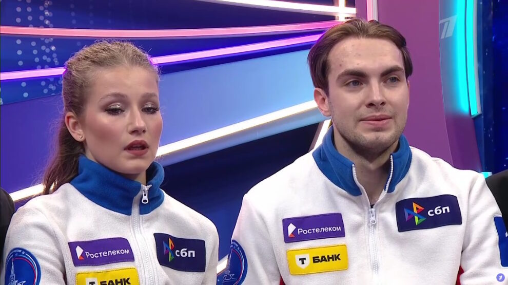 Василиса Кагановская и Максим Некрасов. Фото: стоп-кадр прямого эфира «Первого канала».