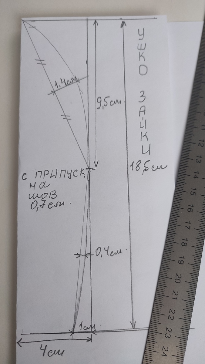 Выкройка ушек. Фото автора. 