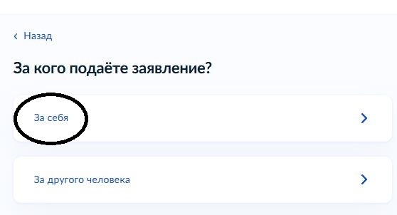 Рисунок 2 За кого подаете заявление?