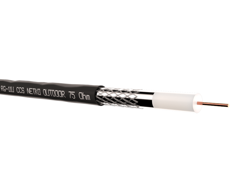 Кабель коаксиальный RG-11U, 75 Ом (CCS, оплетка 96 нитей AL), наружный, черный (305м) NETKO Optima