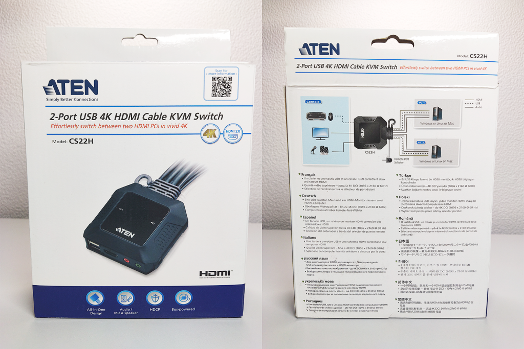 

Модель KVM-переключателя ATEN CS22H проста и удобна в установке.