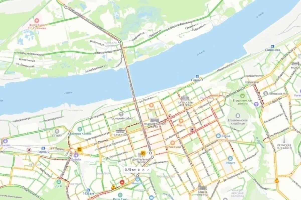    В Перми пробка от ТЦ «Спешилов» в сторону центра растянулась на 5,5 км