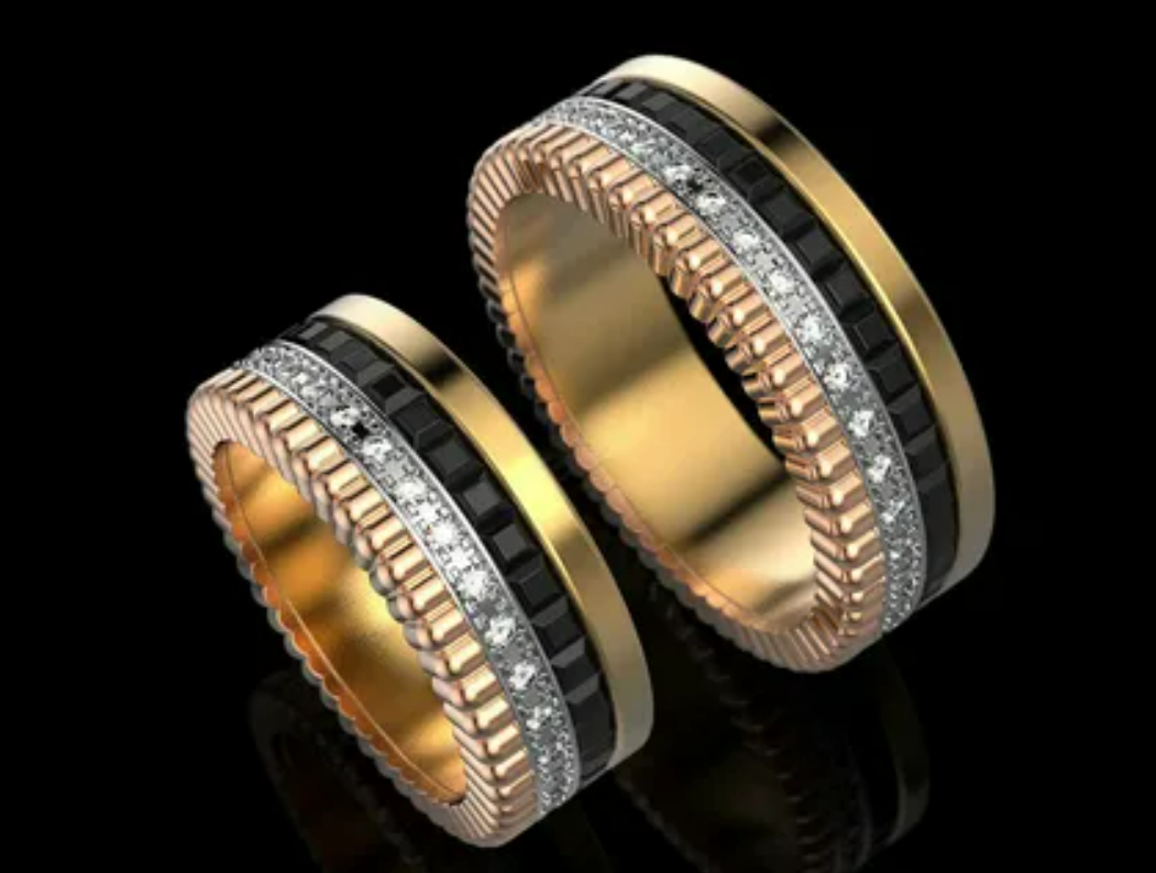 Использование нескольких оттенков золота, таких как желтое, белое и розовое, создает эффект многослойности и глубины.  Кольца Boucheron Cuatre, белое, лимонное, розовое золото и бриллианты