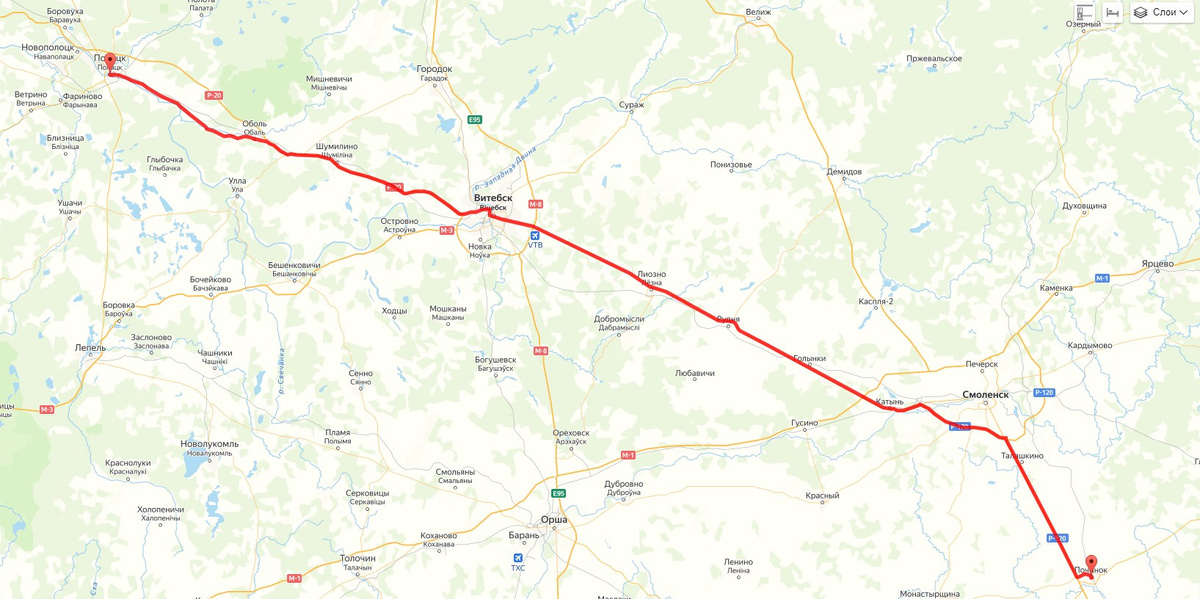 Маршрут построен, примерно 300 км в одну сторону