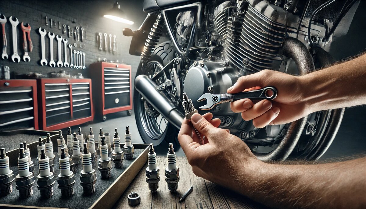 Замена свечи зажигания мотоцикла.