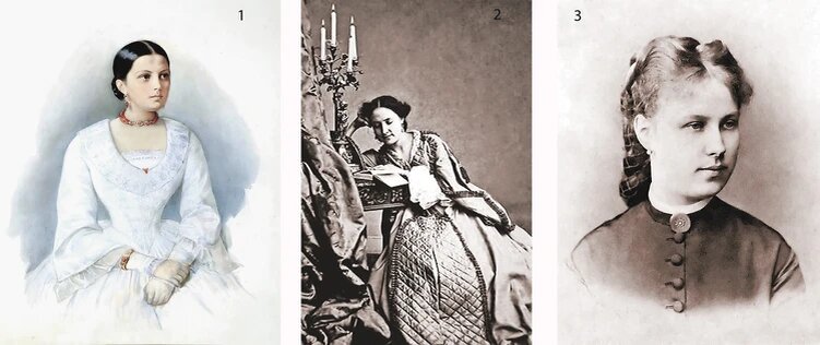 Дамы сердца «певца народного горя»: Авдотья Панаева (1), с которой Некрасов жил прямо в доме ее мужа и своего приятеля; французская актриса и авантюристка Селина Лефрен (2); Фекла Викторова (Зинаида Николаевна) (3) - ее Некрасов выиграл в карты.