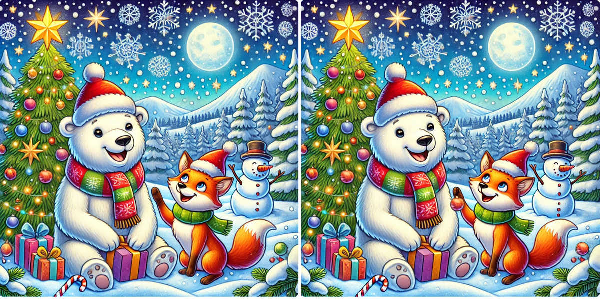 Погрузитесь в новогоднюю атмосферу и найдите 9 отличий на картинке!