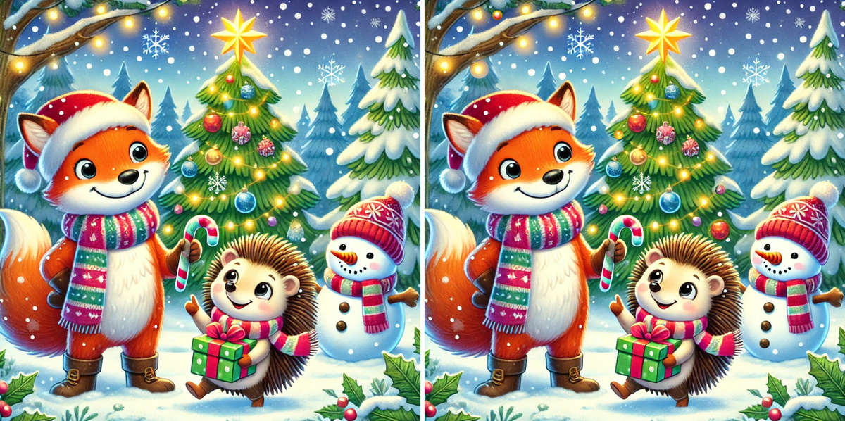 Новогодняя загадка: кто сможет найти 11 отличий на праздничной картинке?