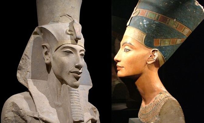 Фараон Эхнатон (слева) и царица Нефертити (справа)