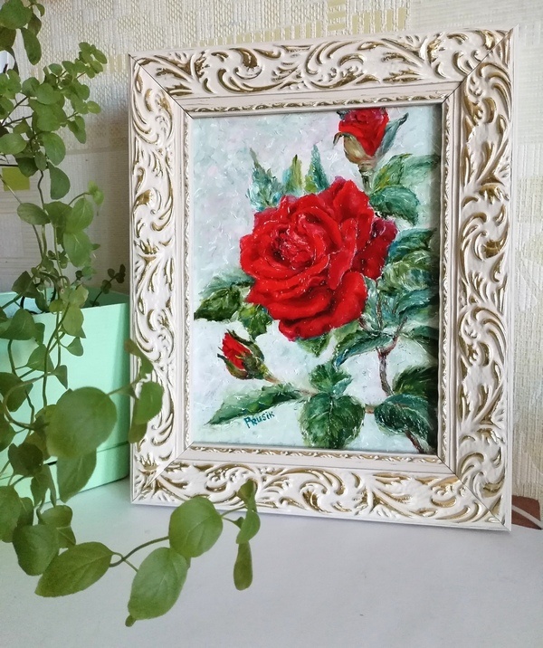 Красная роза , холст, масло, в раме 31х25 см, худ. Любовь Прусик - https://au.pinterest.com/