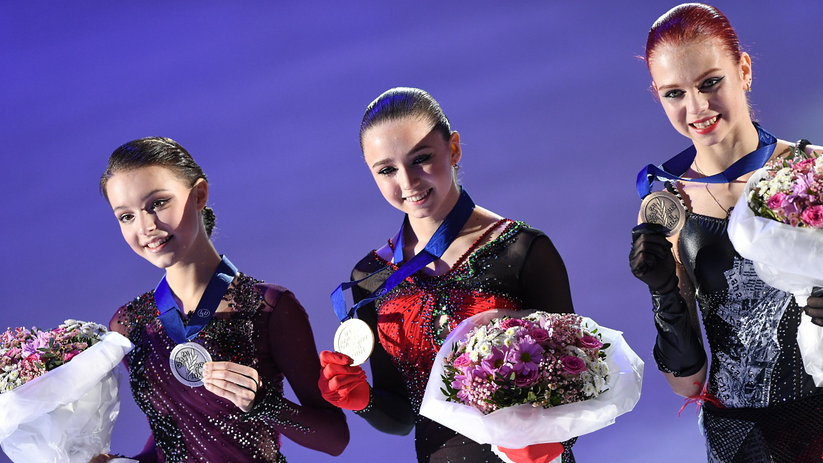 Щербакова, Валиева, Трусова на ЧЕ-2022. Фото: GLOBAL LOOK PRESS