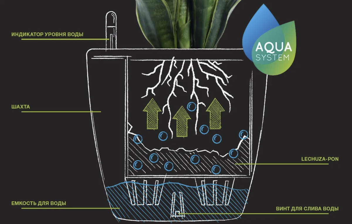 Схема классического кашпо с авто-поливом от фирмы Лечуза Пон