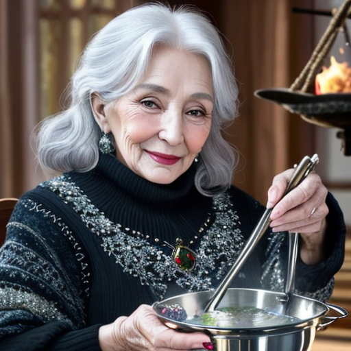 Баба Яга готовит своё фирменное приворотное зелье. В галерее все иллюстрации созданы нейросетью для онлайн генерации картинок dezgo.com.