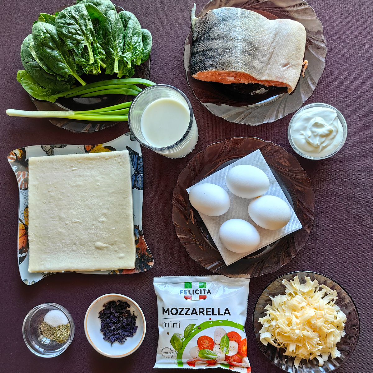 Продукты для приготовления киша с красной рыбой