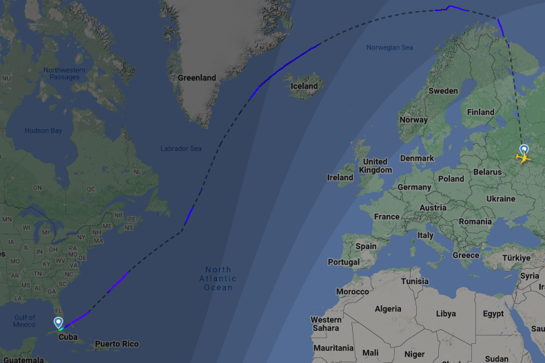 Траектория рейса "Москва - Варадеро"