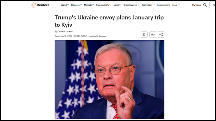    Reuters. Представитель избранного президента Дональда Трампа по вопросам Украины и России Кит Келлогг