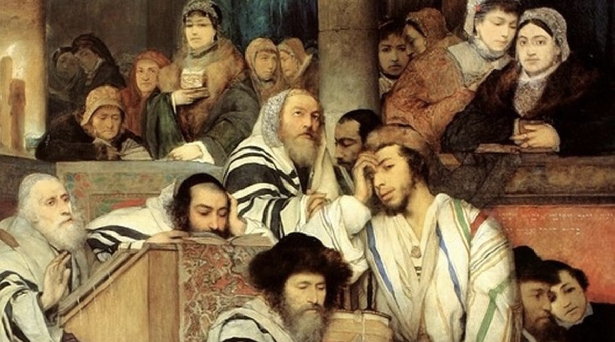 Евреи молятся в синагоге в Йом Кипур. Картина Мауриция Готлиба. 1878 г.