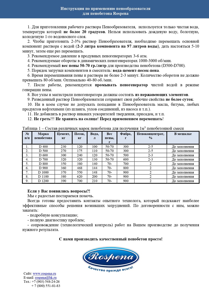 Пенообразователь белковый для пенобетона Rospena 