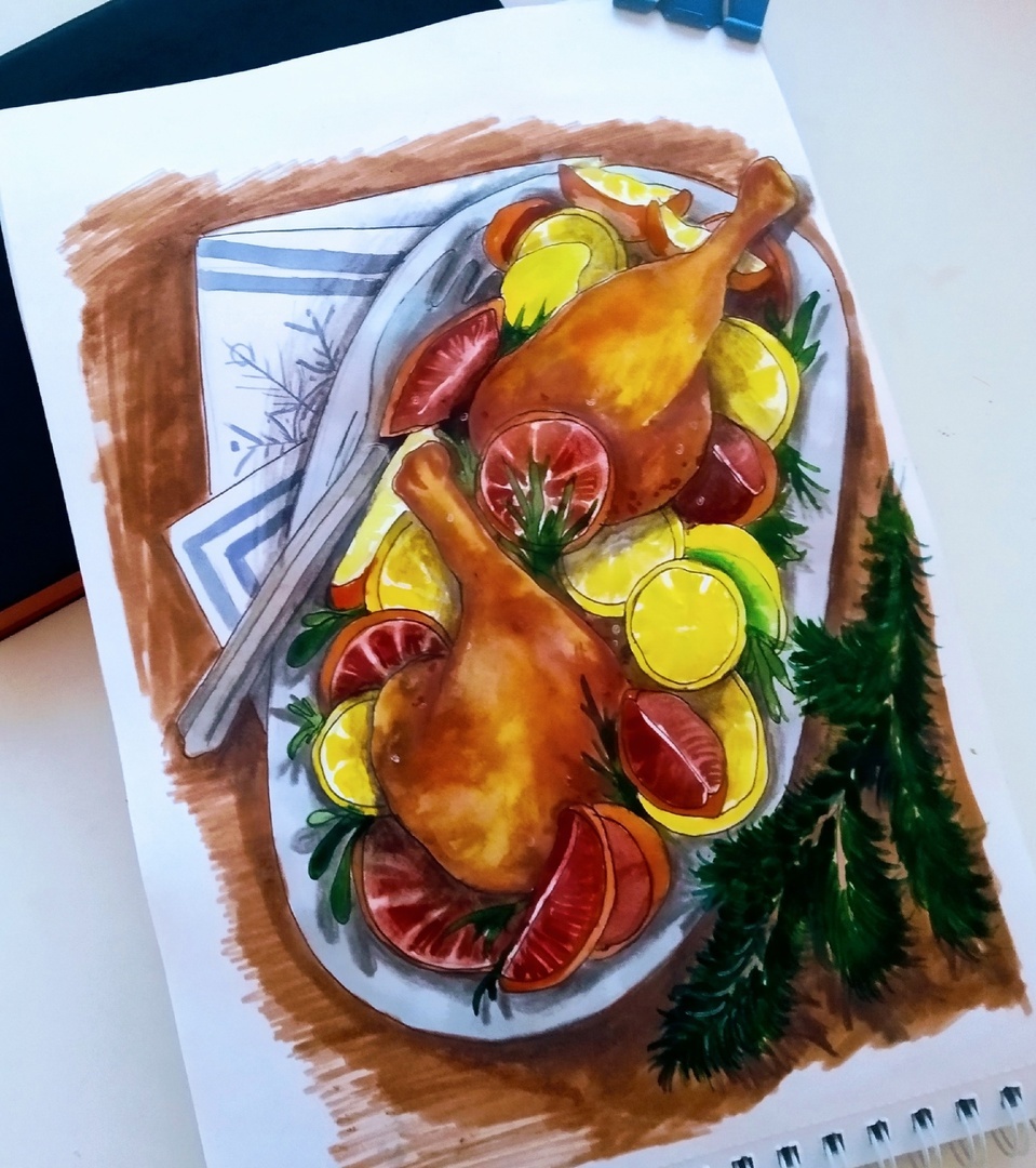 Традиционное рождественское блюдо - скетч маркерами