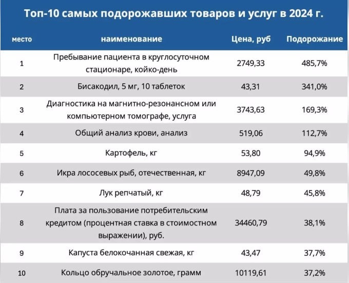 Что подорожало больше всего в 2024 году?