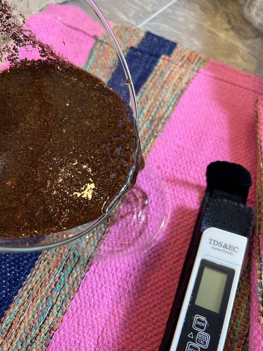 Фото автора. сливаем жидкость из замоченного в воде субстрата, чтобы измерить соли.