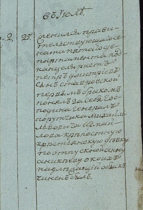 Фрагмент записи о венчании Петра Дмитриевича Ставровского с Анной Аникеевой. 