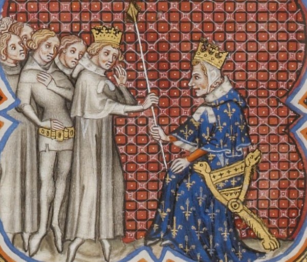 Короли Гунтрамн Святой (сидит) и Хильдеберт II.