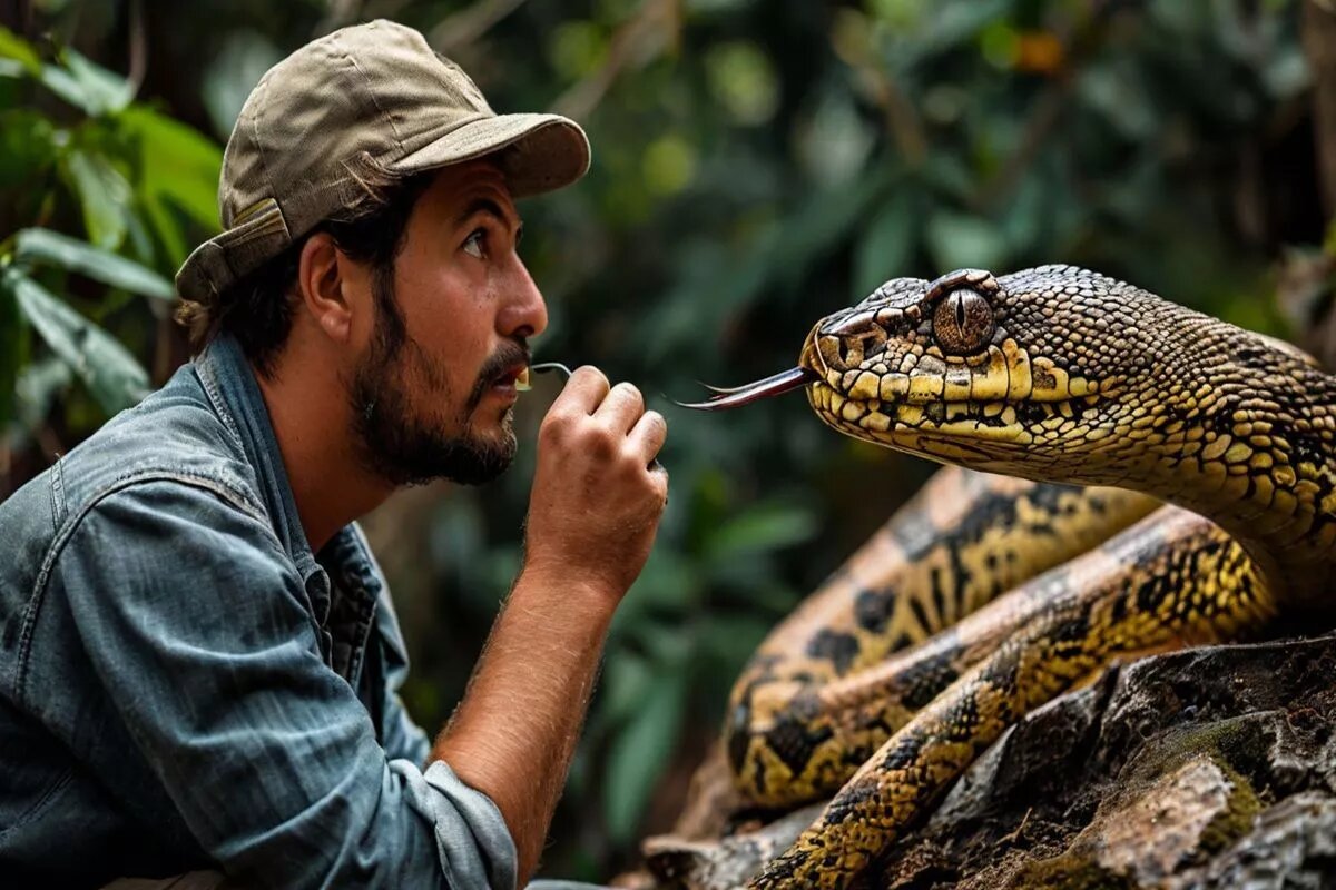 Вряд ли простой человек может найти общий язык со змеей. Ну разве только волшебник.
Фото: Нейросеть shedevrum.ai