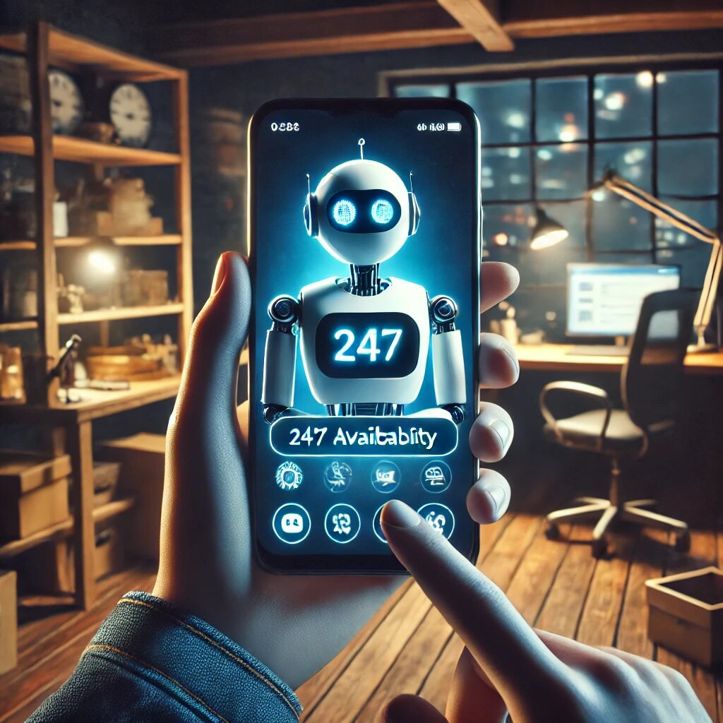 Чат-бот взаимодействует с клиентом ночью через смартфон.
