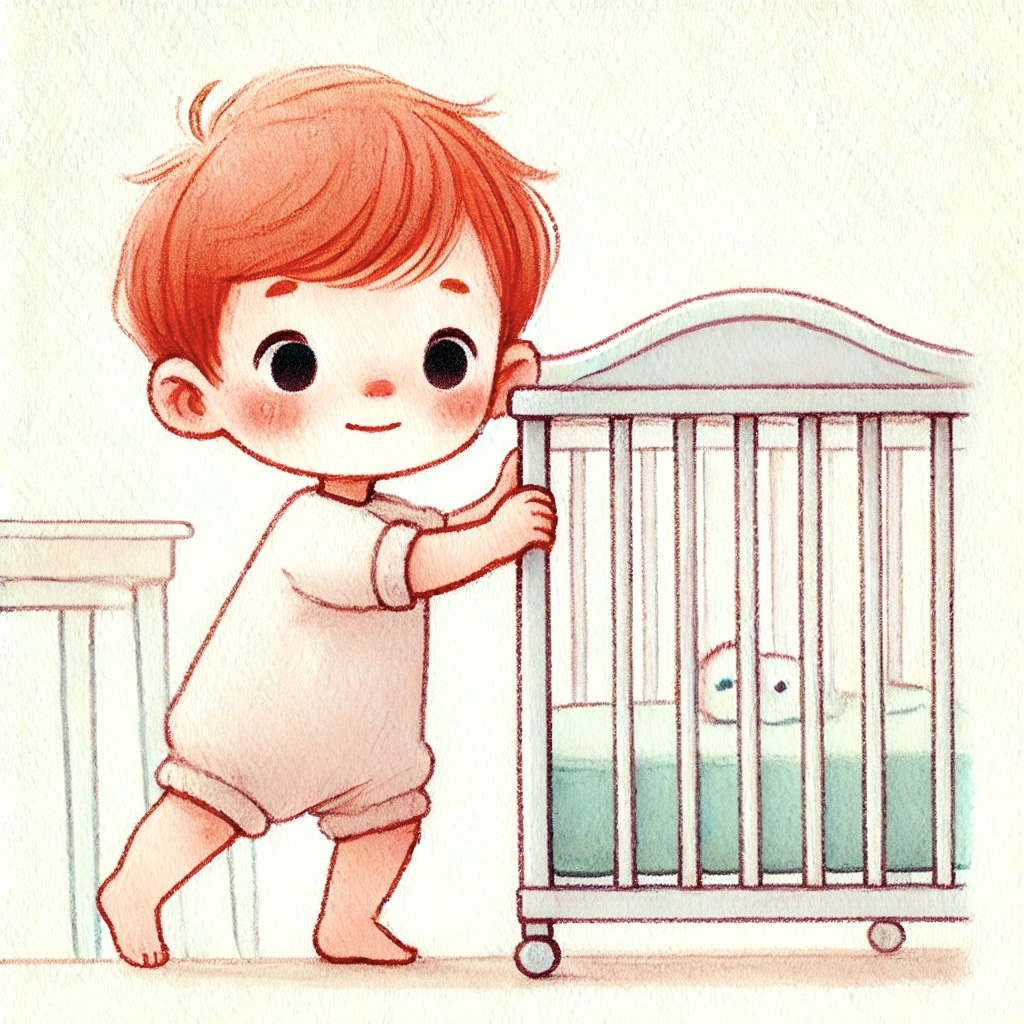 Малыш учится стоять у опоры