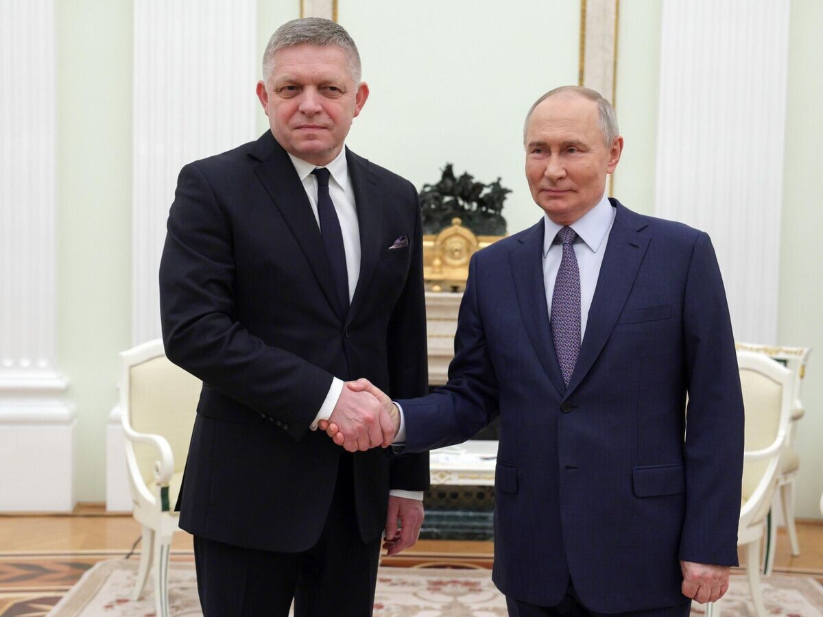    Президент РФ Владимир Путин и премьер-министр Словакии Роберт Фицо во время встречи© РИА Новости / POOL