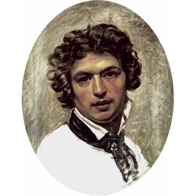 Карл Брюллов. Автопортрет. Начало 1830-х годов. Холст, масло. 45,5 х 36,5, (овал, вписанный в прямоугольник). Не окончен. Частное собрание