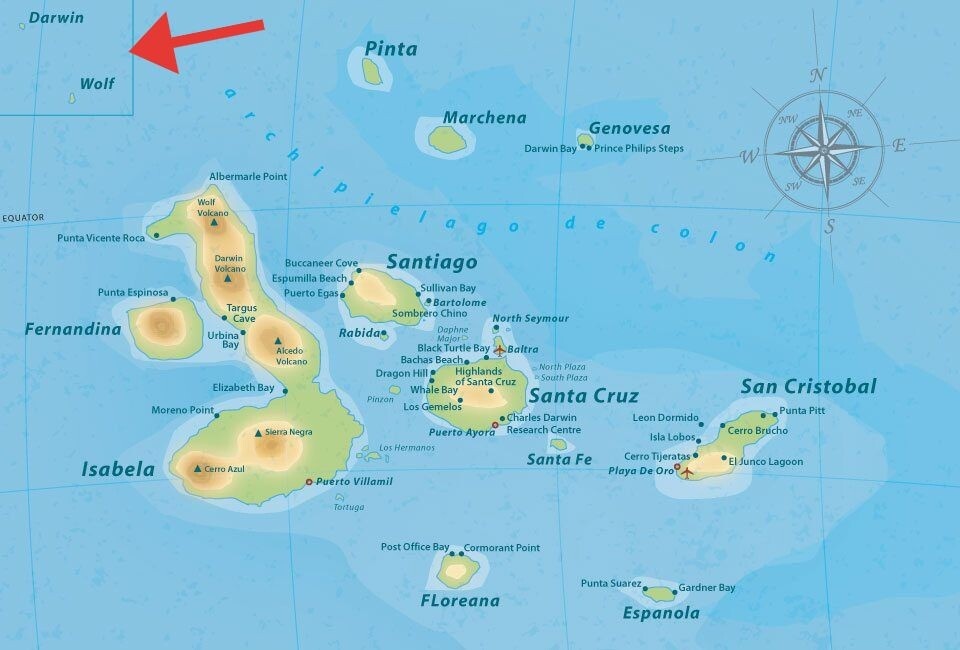 Расположение островов Дарвина и Вольфа