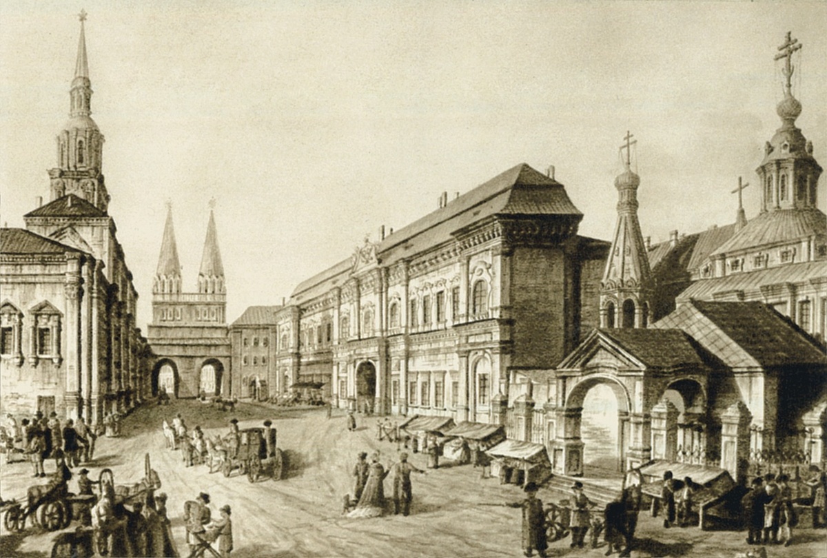 Новый Красный (Китайский) монетный двор в Москве. Раскрашенная гравюра. 1802 год