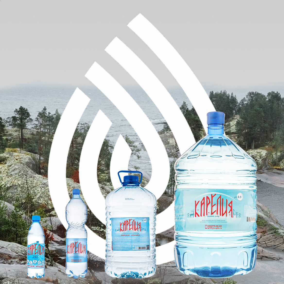 Вода «Карелия сияние озёр» в объёмах от 0,5 до 19 литров