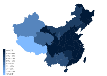 Ханьцев более 90%. На карте тёмно-синий цвет. 