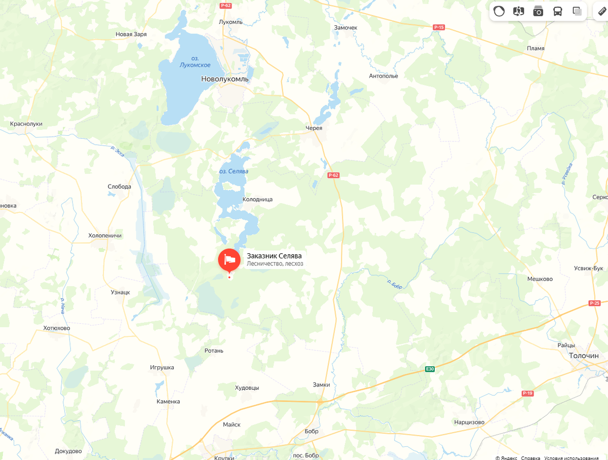 Расположение заказника "Селява"