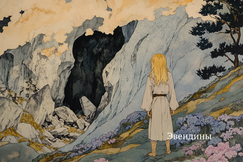 Иллюстрация к роману «Эвендины. Посланник Предвечных». Эвендин Гелет находит пещеру.