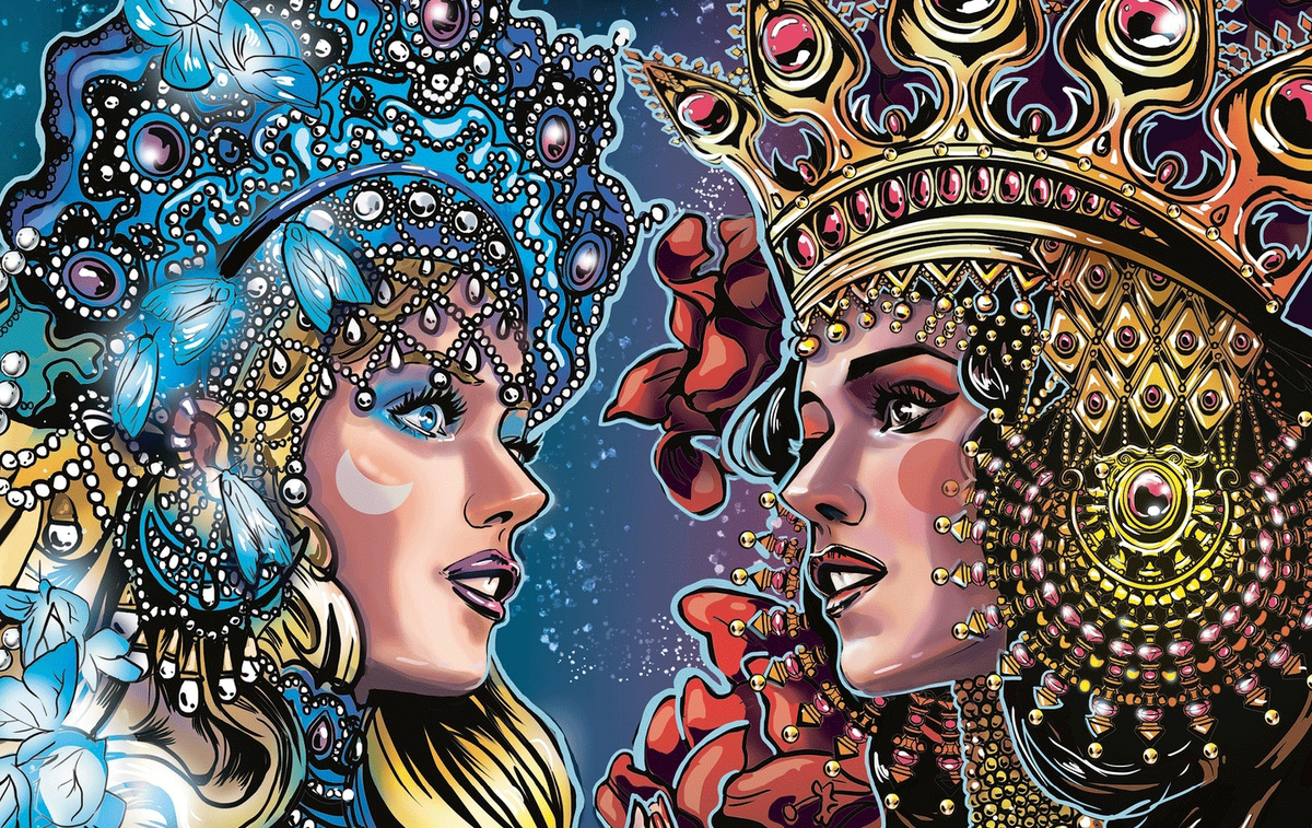 Обложка комикса «Светлана и Людмила» по сценарию Петра Кодирова готовится в издательстве Alpaca . Художница — Арина Филиппова / издательство Alpaca