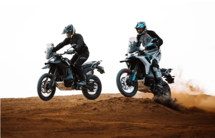 Two CFMoto 800MT-X bikes in action