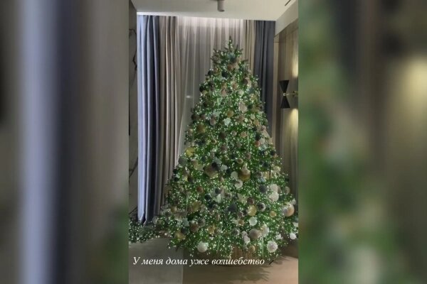 Ель Ольги Бузовой вся обмотана классической гирляндой-росой, на ней висят лёгкие игрушки пастельных тонов. Фото © Instagram (признан экстремистской организацией и запрещён на территории Российской Федерации) / buzova86